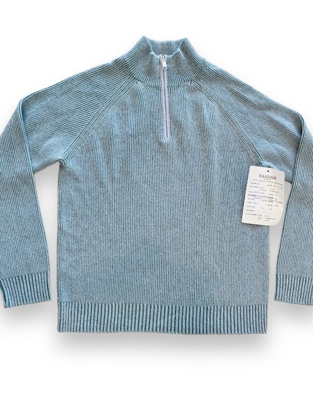 Naadam Quarter Zip Mockneck Sweater Men's Medium Luxe Cashmere Wool Knit Blue